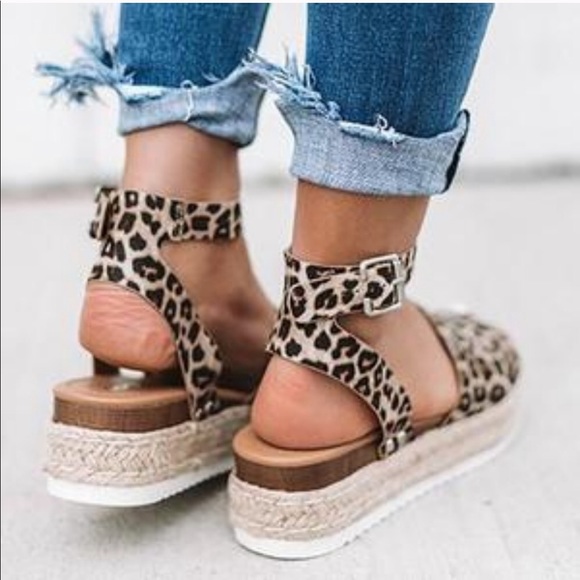 5⭐️OAT CHEETAH PLATFORM SANDALS WEDGES - Shoe - Picture 6 of 7